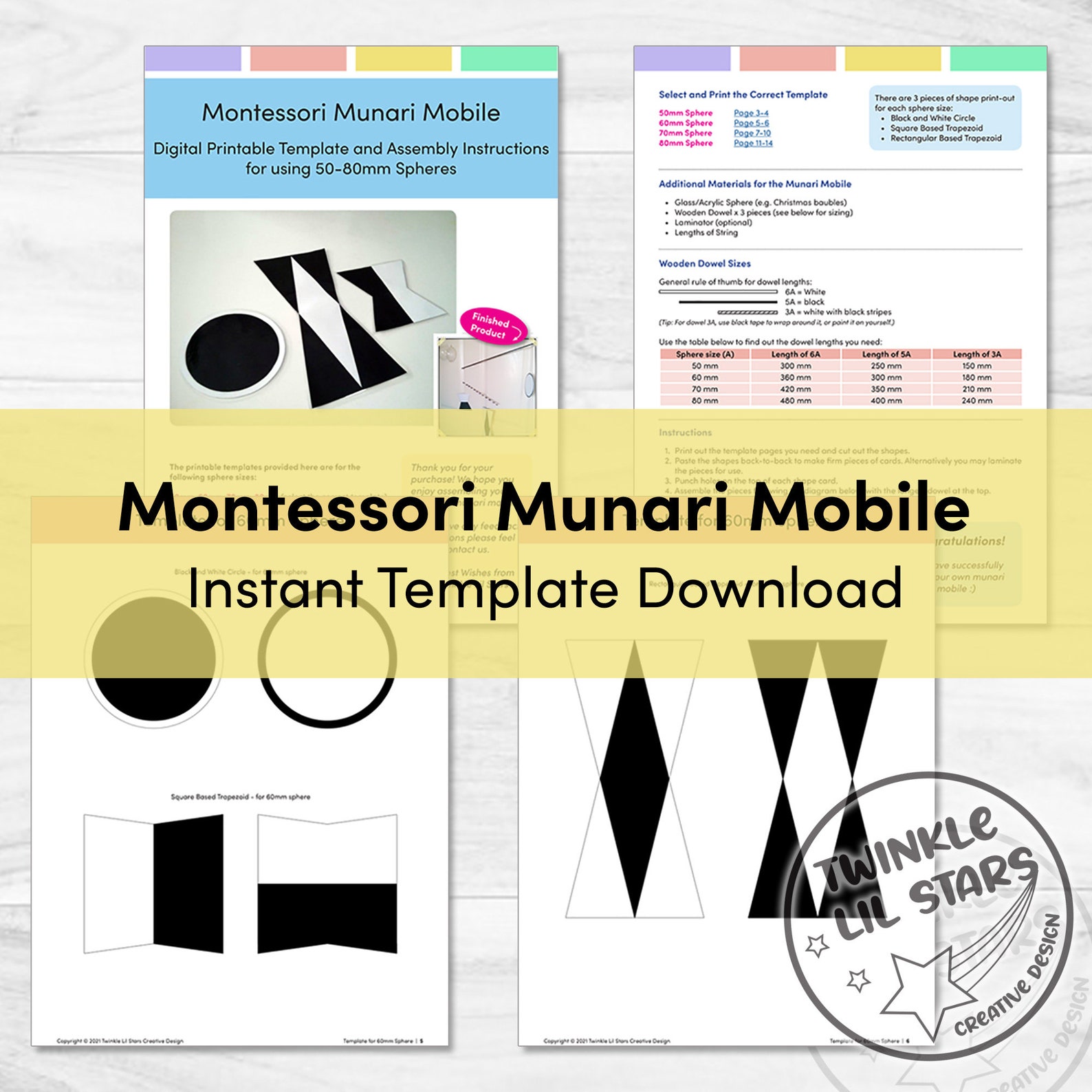 Montessori Munari Mobile DIY Digital Template and Instructions for 50