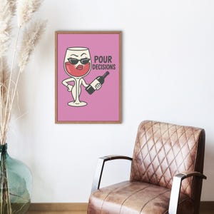 Wine Art Canvas Print, Pour Decisions Wall Decor, Fun Home Bar Art, Gift for Wine Lovers, Quirky Kitchen Decoration