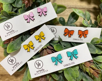 Hand Painted Bow Stud Earrings