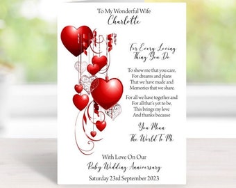 40th (Ruby) Anniversary Card - Handmade and Personalised - A5 Size - For Wife/Husband (AN40)