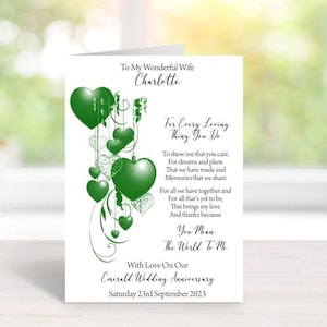 CARTE DE VUX D'ANNIVERSAIRE faite main et personnalisée - taille A5 - carte d'anniversaire 55e (émeraude) pour femme/mari (AN55)