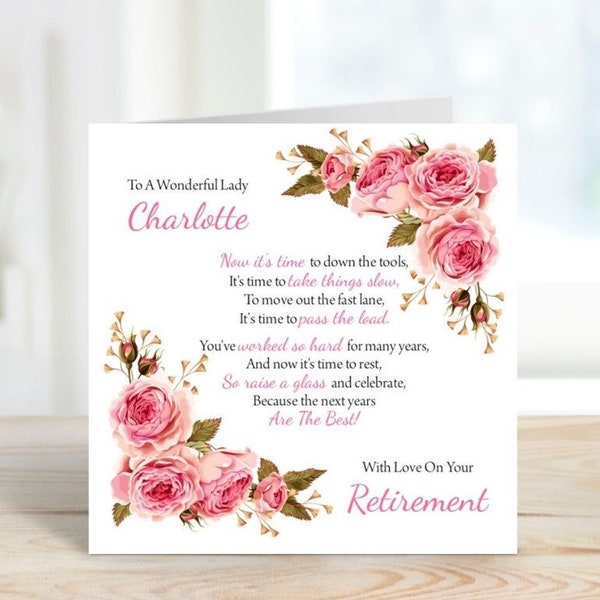 Handmade 6" Personalised RETIREMENT Card Floral Design FAST POSTAGE (RM28)