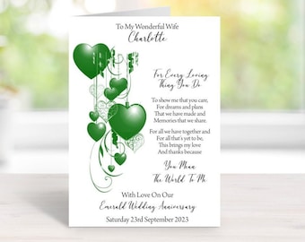 Tarjeta de 55.º aniversario (Esmeralda) - Hecha a mano y personalizada - Tamaño A5 - Para esposa/esposo (AN55)