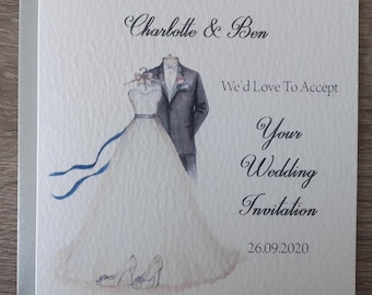 Handmade Personalised 6 Square Wedding Acceptance Card C982