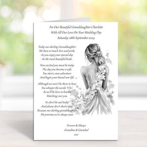 Carte A5 personnalisée faite main pour une petite-fille le jour de son mariage d'un ou plusieurs grands-parents décédés (E145)