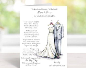 WEDDING GREETING CARD For Parents Of The Bride/Groom - Handmade and Personalised - A5 Size (210mm x 148mm) - (C111wd)