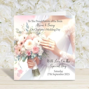 Carte de mariage personnalisée faite main de 6 po. aux parents de la mariée pour le jour du mariage de votre fille - avec insert imprimé (C010)