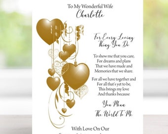 50th (Golden) Anniversary Card - Handmade and Personalised - A5 Size - For Wife/Husband (A550)  .