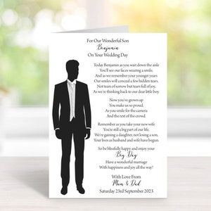 Handmade Personalised A5 Wedding Card To Groom from His Parent/s On His Wedding Day (C254)