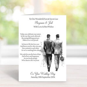 CARTE DE FÉLICITATIONS POUR MARIAGE - Personnes du même sexe - Fait main et personnalisé - Format A5 (210 mm x 148 mm) - Toutes tailles - Avec enveloppe assortie (E022)