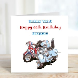 Personalised 6" Square Birthday Card LAMBRETTA MOD Theme - 30TH 40TH 50TH 60TH Any Age (C865)