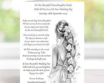 Wedding Card To A Granddaughter On Her Wedding Day Handmade & Personalised A5 Size (210mm x 148mm)  (E704)PP