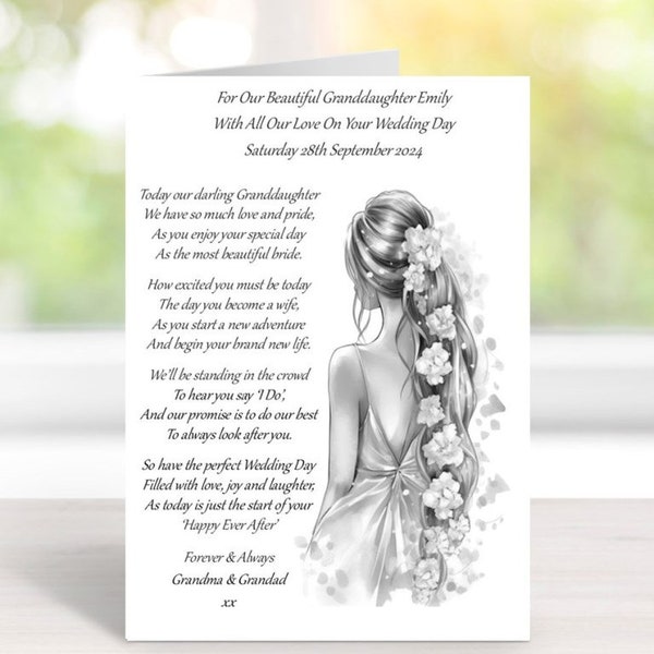 Handmade Personalised A5 To Granddaughter On Her Wedding Day Card From Grandparent/s (E704))