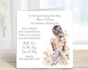 To Parents of the Bride Wedding Card With Matching Envelope - Handmade /Personalised - 6" Square - (C001)