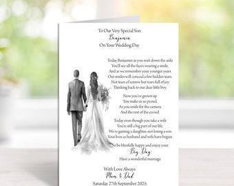 Handmade Personalised A5 Wedding Card To Groom from His Parent/s (E724)