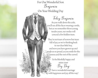 Handmade Personalised A5 Wedding Card To Groom from His Parent/s (C016)