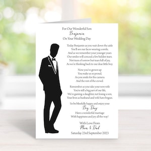 WEDDING GREETING CARD For The Groom From His Parent/s - Handmade and Personalised - A5 Size (210mm x 148mm) - (C486)