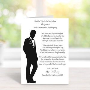 Carte de voeux de mariage pour gendre le jour de son mariage - Fait main et personnalisé - Format A5 (210 mm x 148 mm) - (C308)