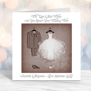 Design vintage personnalisé fait main de carte de voeux de mariage carrée de 15,2 cm (6 po.)