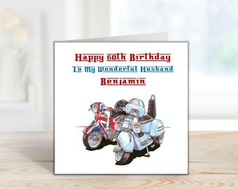 Birthday Greeting Card - Handmade & Personalised - 6" Square - Lambretta Mod Scooter Theme - Any Age/Recipient (C865) - .