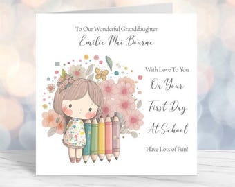 Handmade Personalised 6" Square First Day at School/Nursery/Pre-School Card (C25)