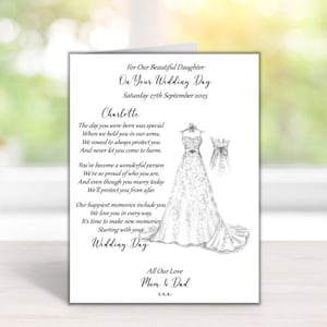 CARTE DE FÉLICITATIONS POUR MARIAGE – Fait main et personnalisé – Format A5 (210 mm x 148 mm) – Carte de mariage à une fille (C500)