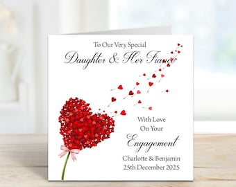 Tarjeta de felicitación de compromiso - Hecha a mano y personalizada - Cuadrada de 15 cm - Para hija, hijo, etc. - Cualquier parentesco (026)