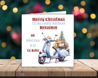 Christmas Greeting Card 6" Square (148mm x 148mm) Handmade and Personalised Scooter Lambretta Mod Design Any Recipient (C24)