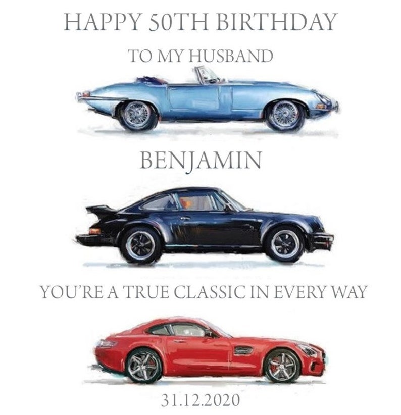Handmade 6 Square Personalised Birthday Card Classic Cars Theme c916