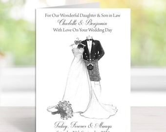 Kilt Themed Wedding Card With Matching Envelope - Handmade and Personalised - A5 Size (210mm x 148mm) - . - (2A)