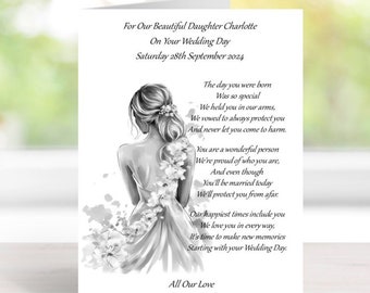 WEDDING GREETING CARD For Daughter On Her Wedding Day - Handmade and Personalised - A5 Size (210mm x 148mm) - (C009)