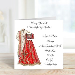 Handmade Personalised 6" Square Indian Wedding Congratulations Card (C015)