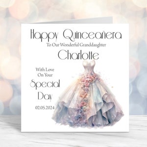 Carte de Quinceañera carrée personnalisée faite main de 6 po. Fille, petite-fille, etc. (QU25)