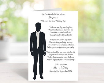 WEDDING GREETING CARD For Son in Law On His Wedding Day - Handmade and Personalised - A5 Size (210mm x 148mm) - (C905)