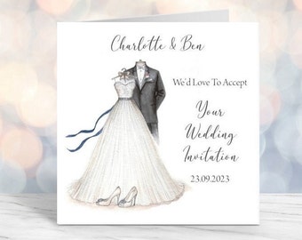 Handmade Personalised 5" Square Wedding Acceptance Card (c539)