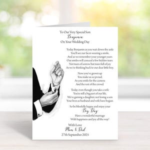 CARTE DE FÉLICITATIONS POUR MARIAGE - Fait main et personnalisé - Format A5 (210 mm x 148 mm) - Au marié de ses parents (E732)