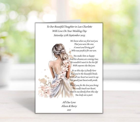 WEDDING GREETING CARD For Daughter In Law On Her Wedding Day - Handmade and Personalised - A5 Size (210mm x 148mm) - (C1A)pp