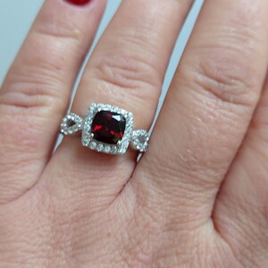 Cushion Cut Red Garnet and White Zircon ring in 9k Gold Custom made Jewellery