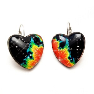Fractal Blotter Art Earrings Heart Shaped Colorful Rainbow Lever back Psychedelic Trippy Hippie Unique Rave Earrings Festival Earrings