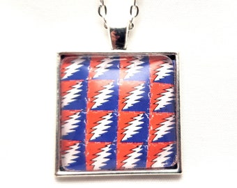 Lightning Bolt Blotter Art Necklace: Psychedelic Rave Jewelry