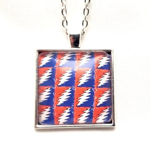 Lightning Bolt Blotter Art Necklace Psychedelic Trippy Fractal Colorful Rave Jewelry Festival Jewelry Red White and Blue