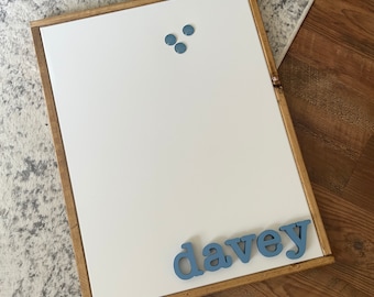 Children's Personalized Magnet Board, White Magnetic Bulletin Board with name, Playroom, Kids Art Display Board, Vision Board, 12 sizes