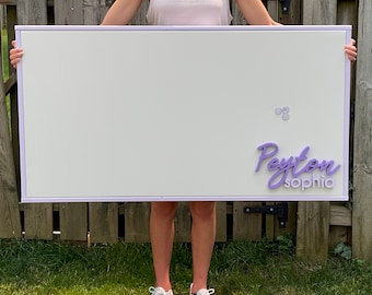 Large Personalized Magnet Board, White Magnetic Bulletin Board with name, Playroom, Kids Art Display Board, Vision Board, 12 sizes