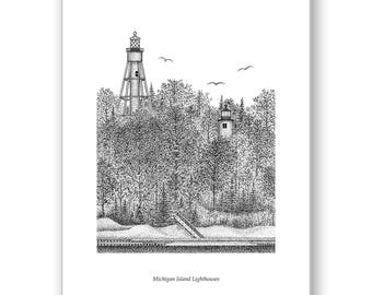 Michigan Island Lighthouses - Unmatted & Matted Limited Edition Prints