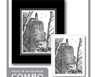 Combo Split Rock Lighthouse - Matted Limited Edition Prints & Package of 8 Matching Notecards