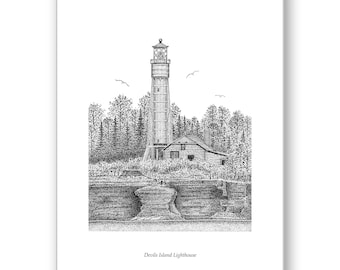 Devils Island Lighthouse - Unmatted & Matted Limited Edition Prints