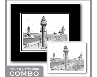 Combo Harbor Lights of Duluth - Matted Limited Edition Prints & Package of 8 Matching Notecards