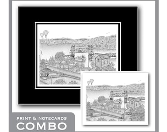 Combo The Valley - Stillwater, Minnesota - Matted Limited Edition Prints & Package of 8 Matching Notecards