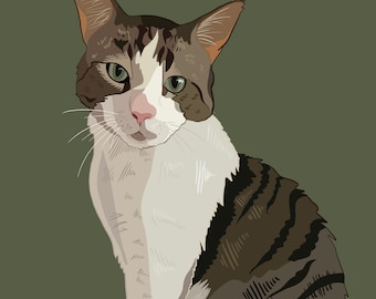 Custom Pet Portrait, Cat Portrait, Custom Animal Portrait, Digital Animal Portrait, Holiday Gift.