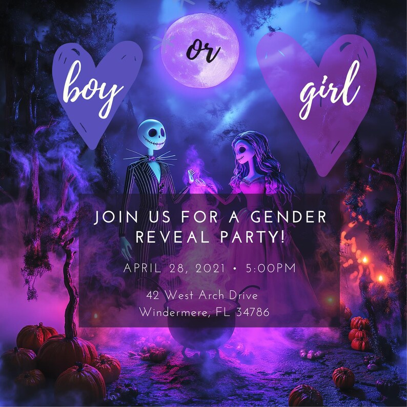 Spooky Skeletonthemed Gender Reveal Invitation Unique Dark Fantasy